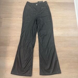 PrettyLittleThing Black Faux Leather Seam Extreme Wide Leg Trouser Pants (US4)